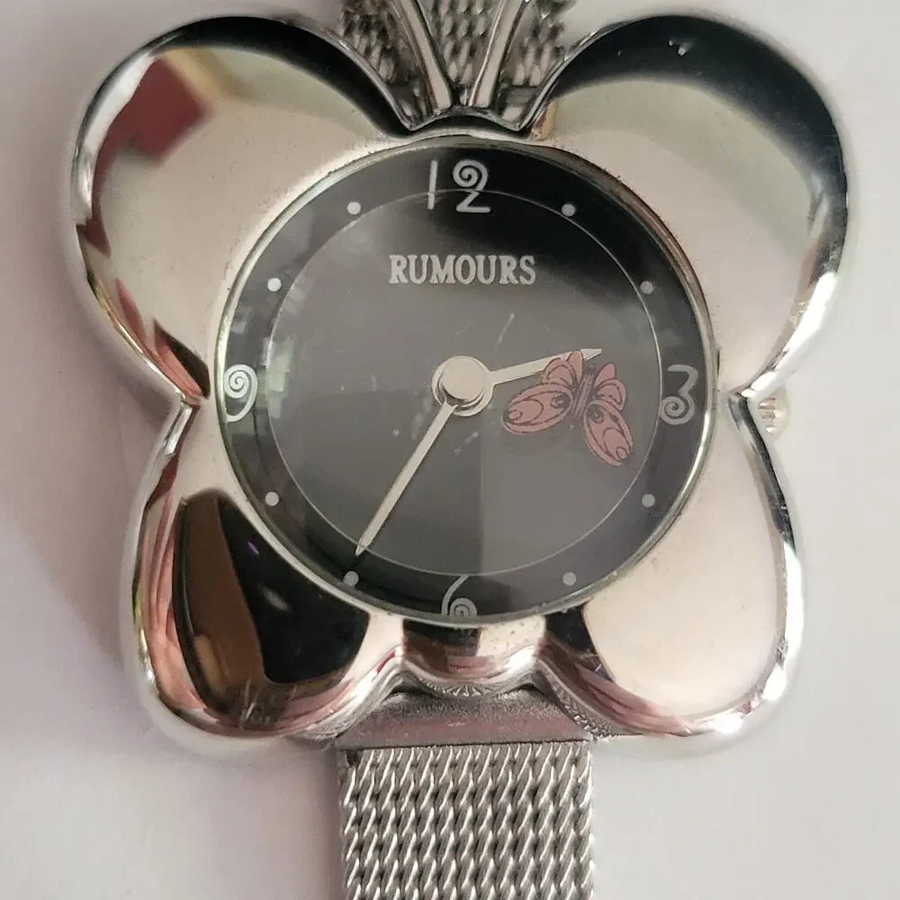 Rumours Womens Watch Black Dial Silver Tone Butterfly Case Mesh Bracelet - Picture 2 of 10